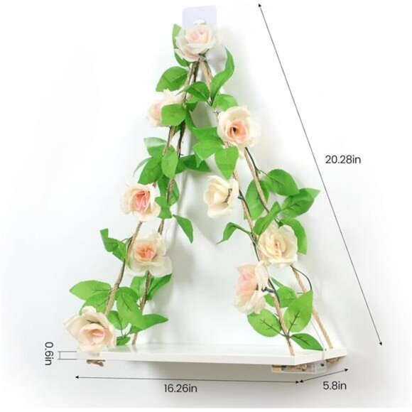 Floating Boho Wall Shelves Hanging Plant Shelf No Drill Rustic Wood Decor Set - Picture 3 of 7